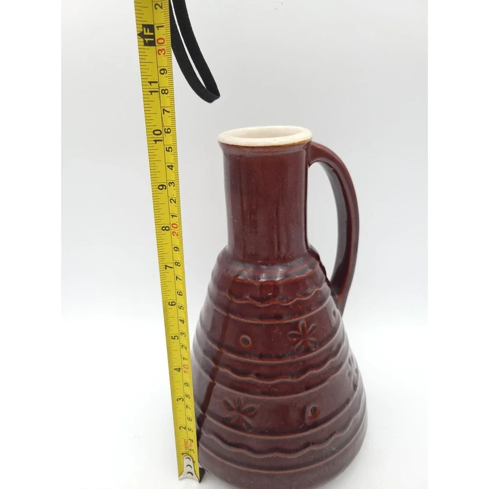 Vtg 1950's Marcrest daisy & dot Brown Stoneware Floral Carafe Decanter Pitcher - Picture 10 of 11